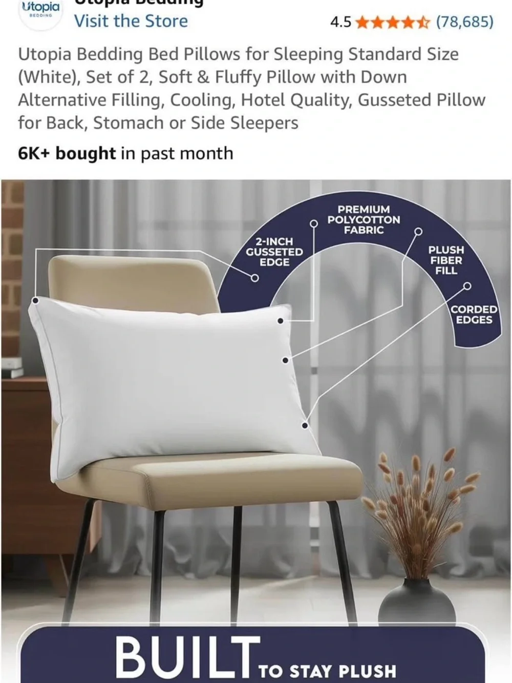 NIB Utopia Bedding Standard Pillows - two pack